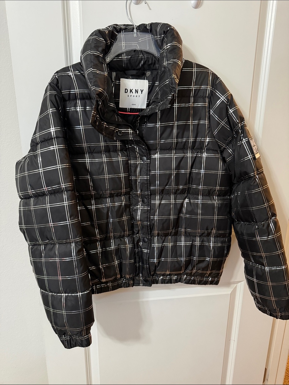 DKNY Black Plaid Puffer Jacket